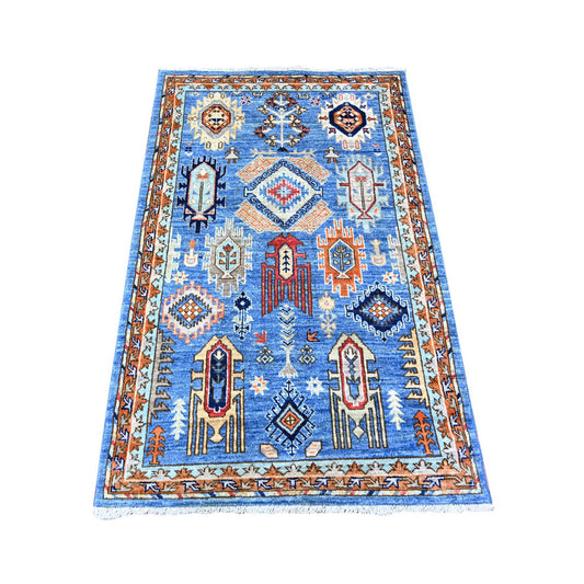Tribal & Geometric Wool Hand Knotted Rug Blue Blue 3.2X5.0 -O074862