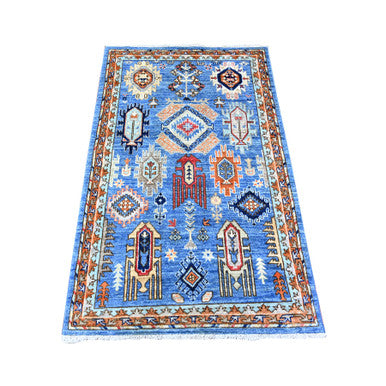 Tribal & Geometric Wool Hand Knotted Rug Blue Blue 3.2X5.0 -O074862