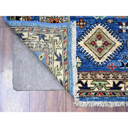 Tribal & Geometric Wool Hand Knotted Rug Blue Ivory 3.0X5.2 -O074864