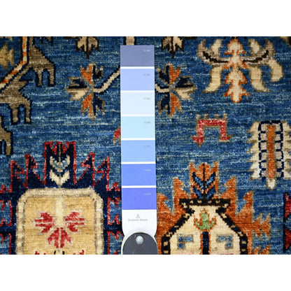 Tribal & Geometric Wool Hand Knotted Rug Blue Ivory 3.0X5.2 -O074864