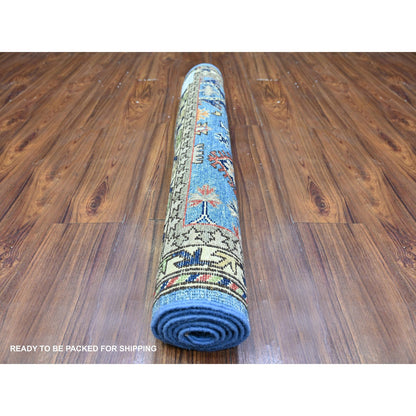 Tribal & Geometric Wool Hand Knotted Rug Blue Ivory 3.0X5.2 -O074864