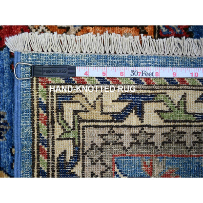 Tribal & Geometric Wool Hand Knotted Rug Blue Ivory 3.0X5.2 -O074864
