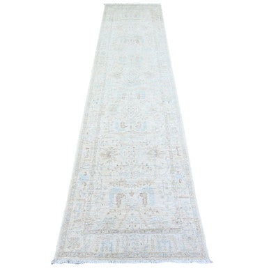 Oushak And Peshawar Wool Hand Knotted Rug Ivory Ivory 2.4X10.2 -O074874