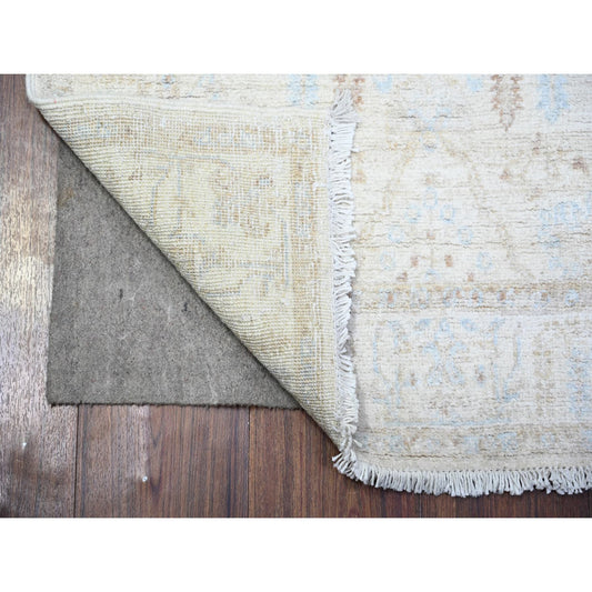 Oushak And Peshawar Wool Hand Knotted Rug Ivory Ivory 2.4X10.2 -O074874