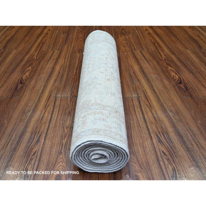 Oushak And Peshawar Wool Hand Knotted Rug Ivory Ivory 2.4X10.2 -O074874