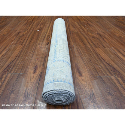 Khotan and Samarkand Wool Hand Knotted Rug Grey Ivory 3.11X12.1 -O074877