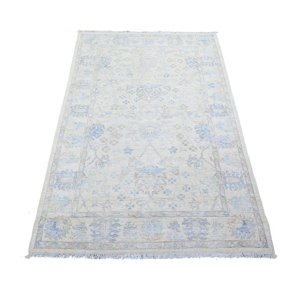 Oushak And Peshawar Wool Hand Knotted Rug Ivory Ivory 3.10X5.9 -O074878