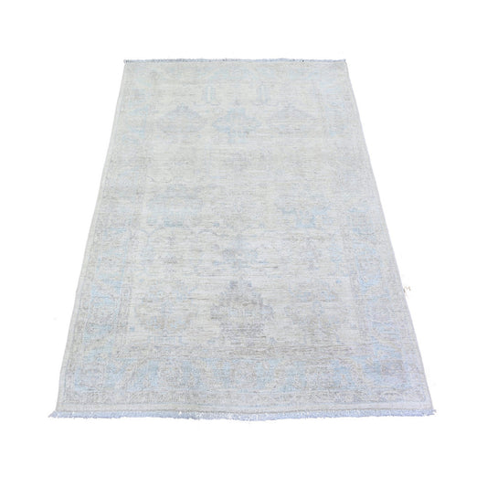 Oushak And Peshawar Wool Hand Knotted Rug Ivory Blue 3.10X5.8 -O074879