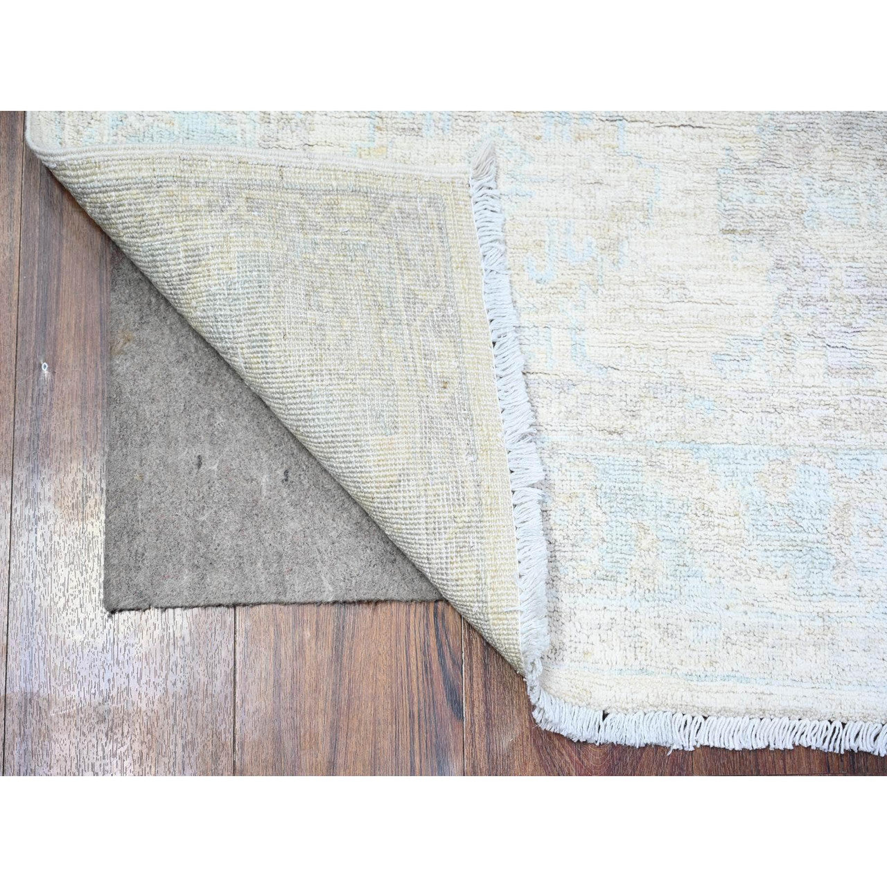 Oushak And Peshawar Wool Hand Knotted Rug Ivory Blue 3.10X5.8 -O074879
