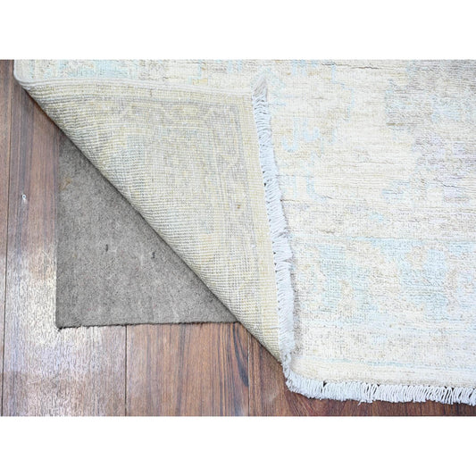 Oushak And Peshawar Wool Hand Knotted Rug Ivory Blue 3.10X5.8 -O074879