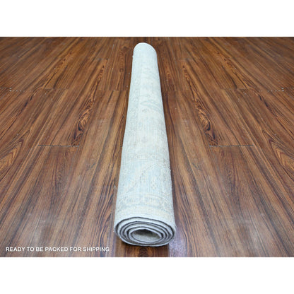 Oushak And Peshawar Wool Hand Knotted Rug Ivory Blue 3.10X5.8 -O074879