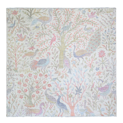 Oushak And Peshawar Wool Hand Knotted Rug Ivory No Border 5.11X6.0 -O074888