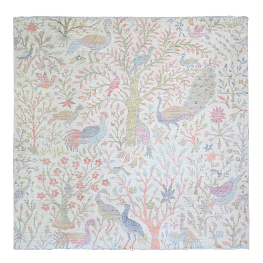Oushak And Peshawar Wool Hand Knotted Rug Ivory No Border 5.11X6.0 -O074888