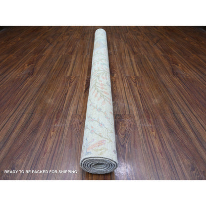 Oushak And Peshawar Wool Hand Knotted Rug Ivory No Border 5.11X6.0 -O074888