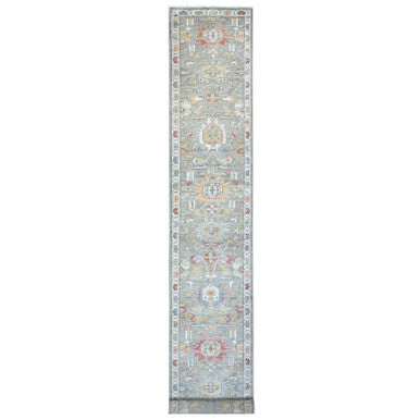 Oushak And Peshawar Wool Hand Knotted Rug Green Ivory 2.5X15.11 -O074889