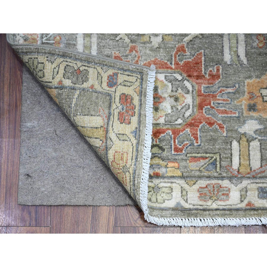 Oushak And Peshawar Wool Hand Knotted Rug Green Ivory 2.5X15.11 -O074889