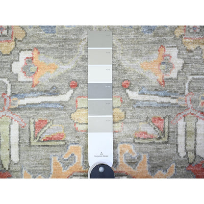 Oushak And Peshawar Wool Hand Knotted Rug Green Ivory 2.5X15.11 -O074889