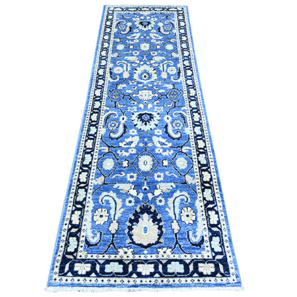 Oushak And Peshawar Wool Hand Knotted Rug Blue Blue 2.7X8.2 -O074890