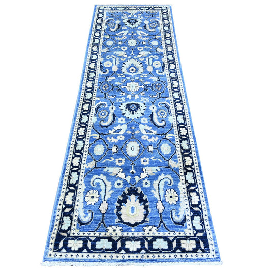 Oushak And Peshawar Wool Hand Knotted Rug Blue Blue 2.7X8.2 -O074890