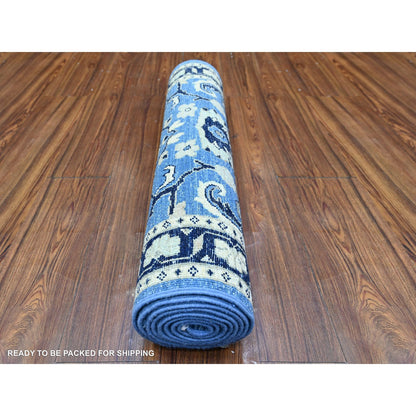 Oushak And Peshawar Wool Hand Knotted Rug Blue Blue 2.7X8.2 -O074890