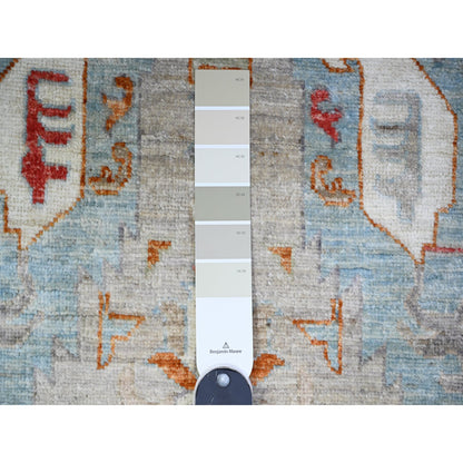 Oushak And Peshawar Wool Hand Knotted Rug Grey Ivory 2.6X8.0 -O074891