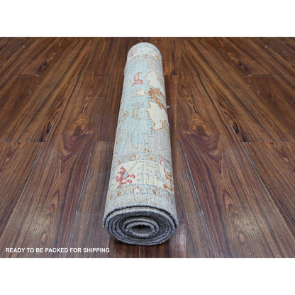 Oushak And Peshawar Wool Hand Knotted Rug Grey Ivory 2.6X8.0 -O074891