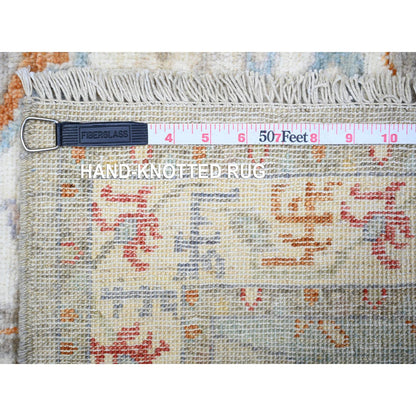 Oushak And Peshawar Wool Hand Knotted Rug Grey Ivory 2.6X8.0 -O074891