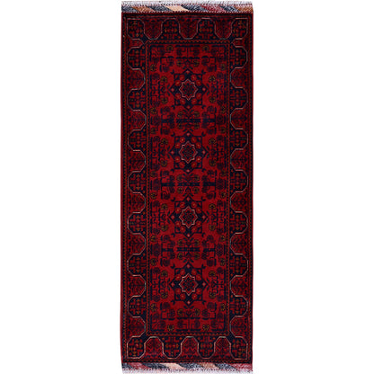 Tribal & Geometric Wool Hand Knotted Rug Red 1.10x5.0 -O0748