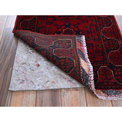 Tribal & Geometric Wool Hand Knotted Rug Red 1.10x5.0 -O0748