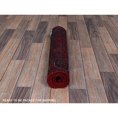 Tribal & Geometric Wool Hand Knotted Rug Red 1.10x5.0 -O0748