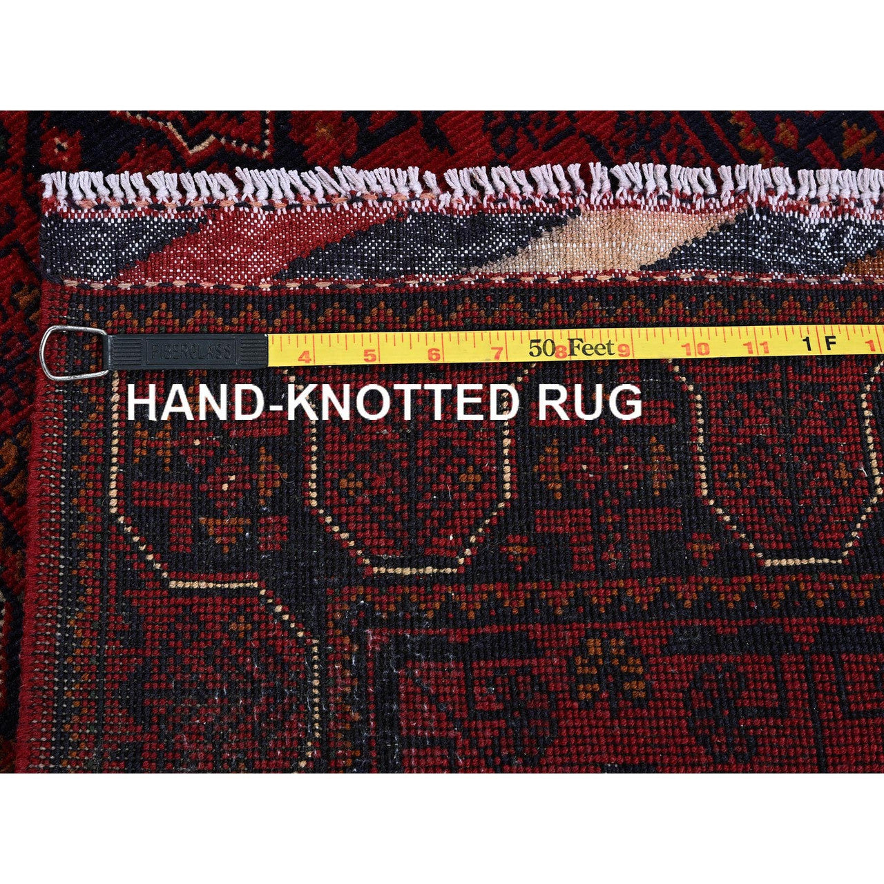 Red 1'10" x 5'0" Tribal & Geometric Hand knotted Wool Rug - Sku: O0748