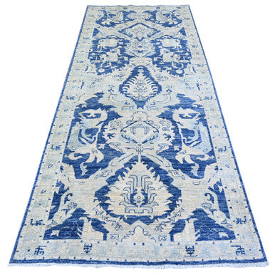 Oushak And Peshawar Wool Hand Knotted Rug Blue Gray 4.2X9.7 -O074902