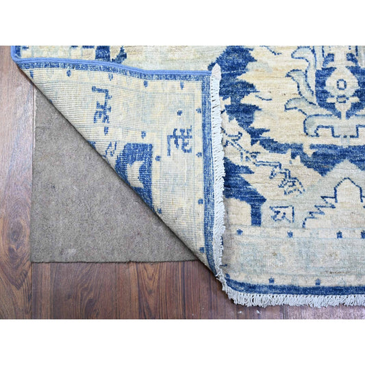 Oushak And Peshawar Wool Hand Knotted Rug Blue Gray 4.2X9.7 -O074902