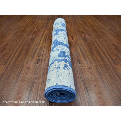 Oushak And Peshawar Wool Hand Knotted Rug Blue Gray 4.2X9.7 -O074902