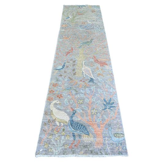 Oushak And Peshawar Wool Hand Knotted Rug Grey No Border 2.6X10.1 -O074911