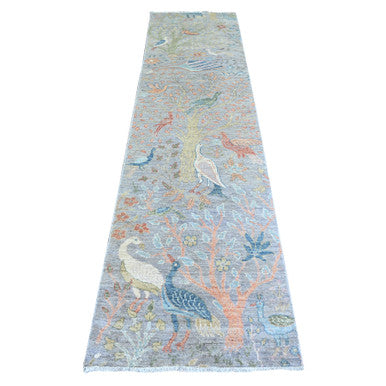 Oushak And Peshawar Wool Hand Knotted Rug Grey No Border 2.6X10.1 -O074911