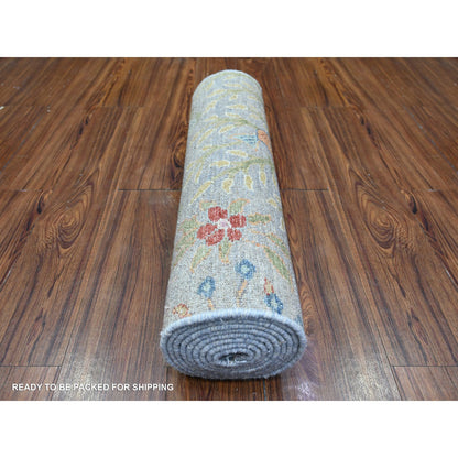 Oushak And Peshawar Wool Hand Knotted Rug Grey No Border 2.6X10.1 -O074911