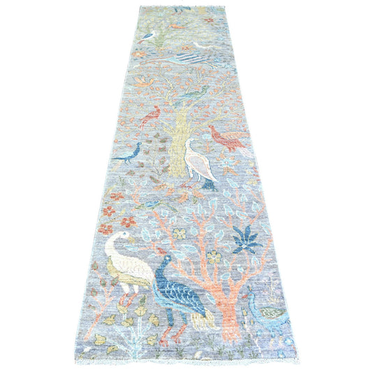 Oushak And Peshawar Wool Hand Knotted Rug Grey No Border 2.6X10.1 -O074913