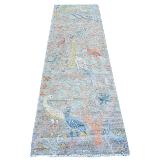 Oushak And Peshawar Wool Hand Knotted Rug Grey No Border 2.5X8.3 -O074915