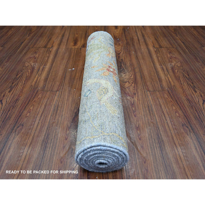 Oushak And Peshawar Wool Hand Knotted Rug Grey No Border 2.7X8.3 -O074917