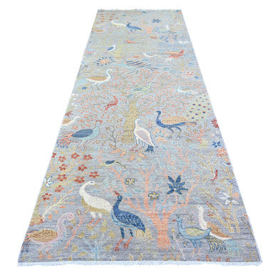 Oushak And Peshawar Wool Hand Knotted Rug Grey No Border 4.1X11.10 -O074920