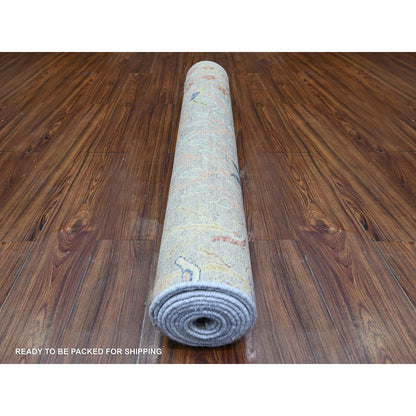Oushak And Peshawar Wool Hand Knotted Rug Grey No Border 4.1X11.10 -O074920