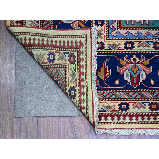 Tribal & Geometric Wool Hand Knotted Rug Ivory Cobalt Blue 6.9X9.4 -O074922