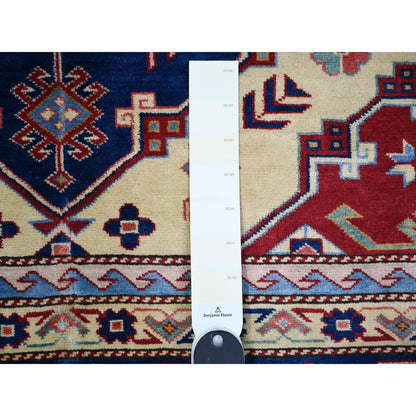 Tribal & Geometric Wool Hand Knotted Rug Ivory Cobalt Blue 6.9X9.4 -O074922