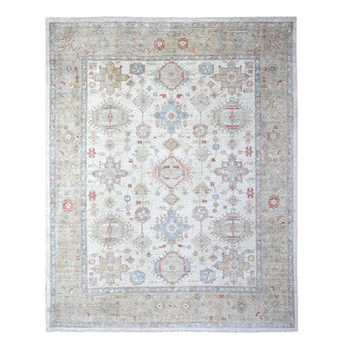 Oushak And Peshawar Wool Hand Knotted Rug Ivory Gray 8.0X9.9 -O074926