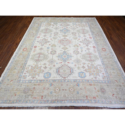 Oushak And Peshawar Wool Hand Knotted Rug Ivory Gray 8.0X9.9 -O074926