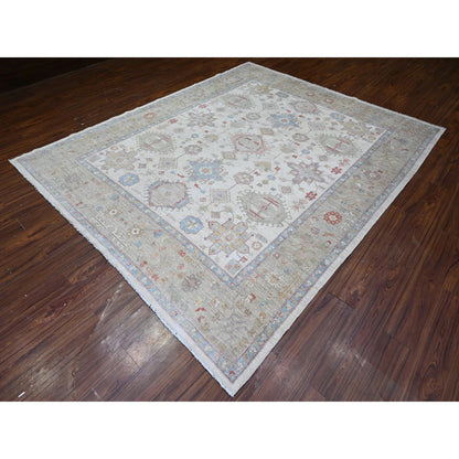 Oushak And Peshawar Wool Hand Knotted Rug Ivory Gray 8.0X9.9 -O074926