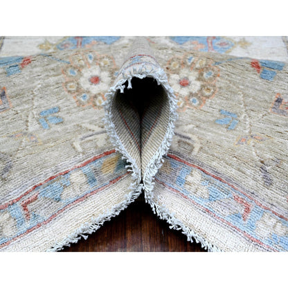 Oushak And Peshawar Wool Hand Knotted Rug Ivory Gray 8.0X9.9 -O074926