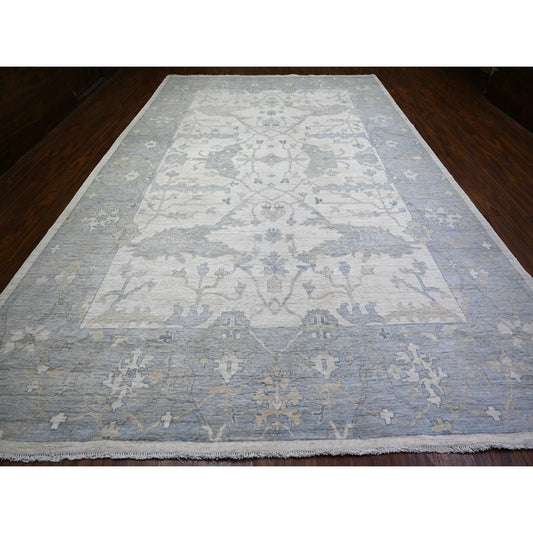 Oushak And Peshawar Wool Hand Knotted Rug Ivory Gray 10.0X15.10 -O074932