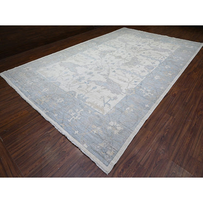 Oushak And Peshawar Wool Hand Knotted Rug Ivory Gray 10.0X15.10 -O074932